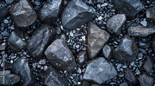 Wallpaper Mural Wet Black Rocks and Pebbles in Natural Setting Torontodigital.ca
