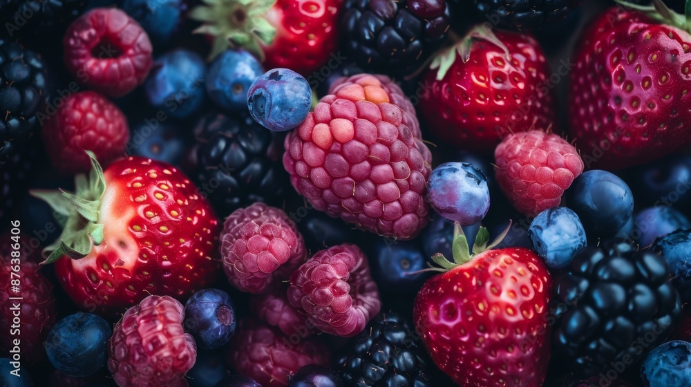 Assorted Berries Close-Up with Raspberries, Blueberries, and Strawberries