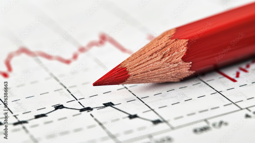 Red Pencil: A vibrant red pencil, positioned on or next to a graph, symbolizing analysis, editing, or emphasis. Red Pencil: A vibrant red pencil, positioned on or next to a graph, symbolizing analysis, editing, or emphasis.