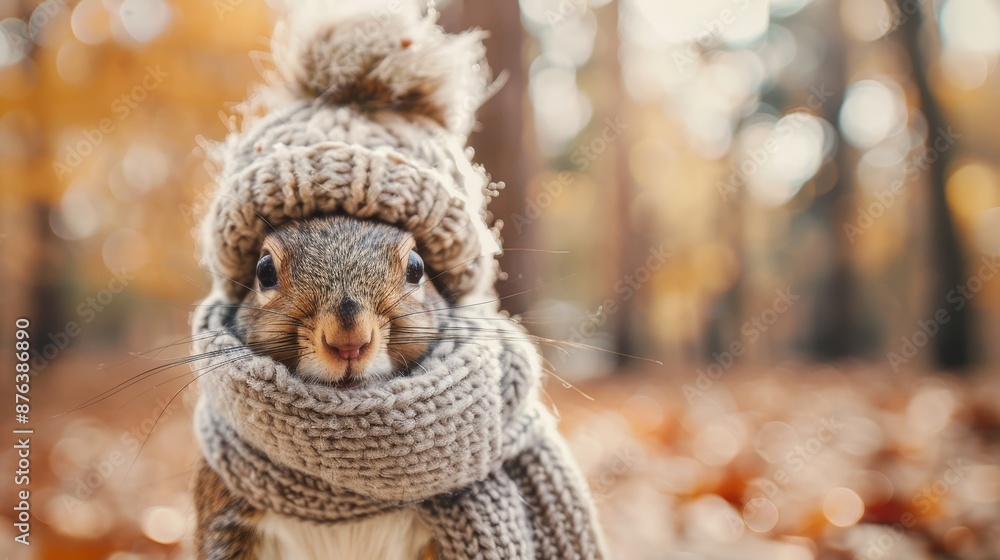 Cute squirrel animal wearing cozy warm clothes hat and scarf wallpaper background Cute squirrel animal wearing cozy warm clothes hat and scarf wallpaper background