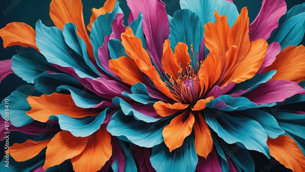 A large flower with a dark backdrop, shown in a highly detailed digital close-up painting A large flower with a dark backdrop, shown in a highly detailed digital close-up painting