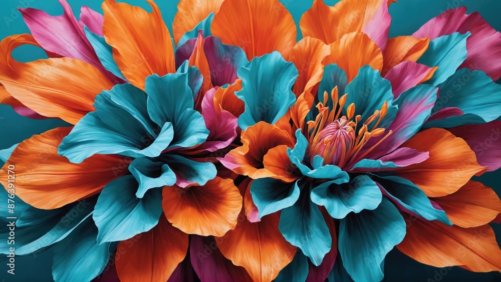 A large flower with a dark backdrop, shown in a highly detailed digital close-up painting A large flower with a dark backdrop, shown in a highly detailed digital close-up painting