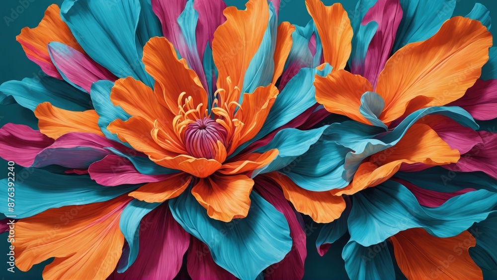 A large flower with a dark backdrop, shown in a highly detailed digital close-up painting A large flower with a dark backdrop, shown in a highly detailed digital close-up painting