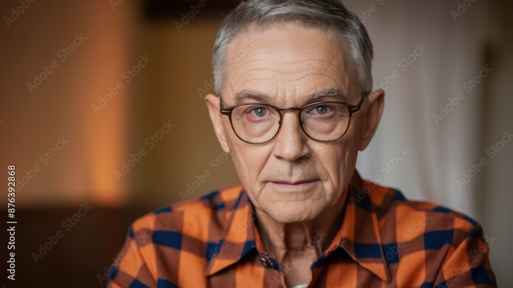 A man with glasses and a plaid shirt is looking at the camera, AI A man with glasses and a plaid shirt is looking at the camera, AI