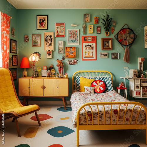 une chambre denfant de 5 ans aux meubles retro photo