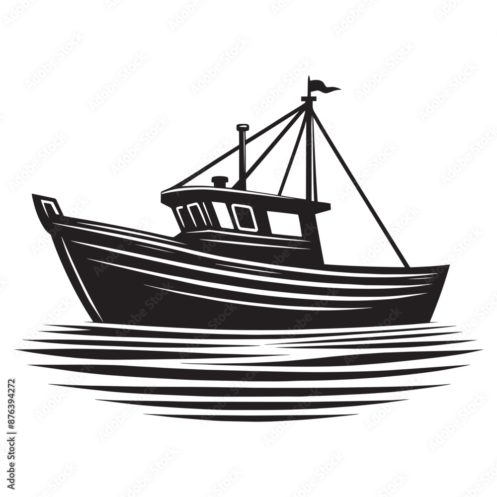 Boat silhouette vector illustration isolated on a white background Boat silhouette vector illustration isolated on a white background