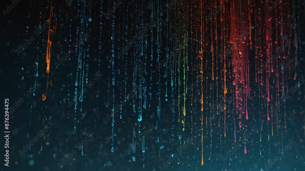 Abstract digital rain with multicolored glowing streams and binary patterns on dark background Abstract digital rain with multicolored glowing streams and binary patterns on dark background