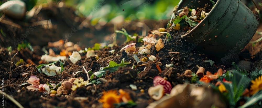 Obraz premium Composting Food Waste Into Soil, Feeling Responsible And Eco-Friendly