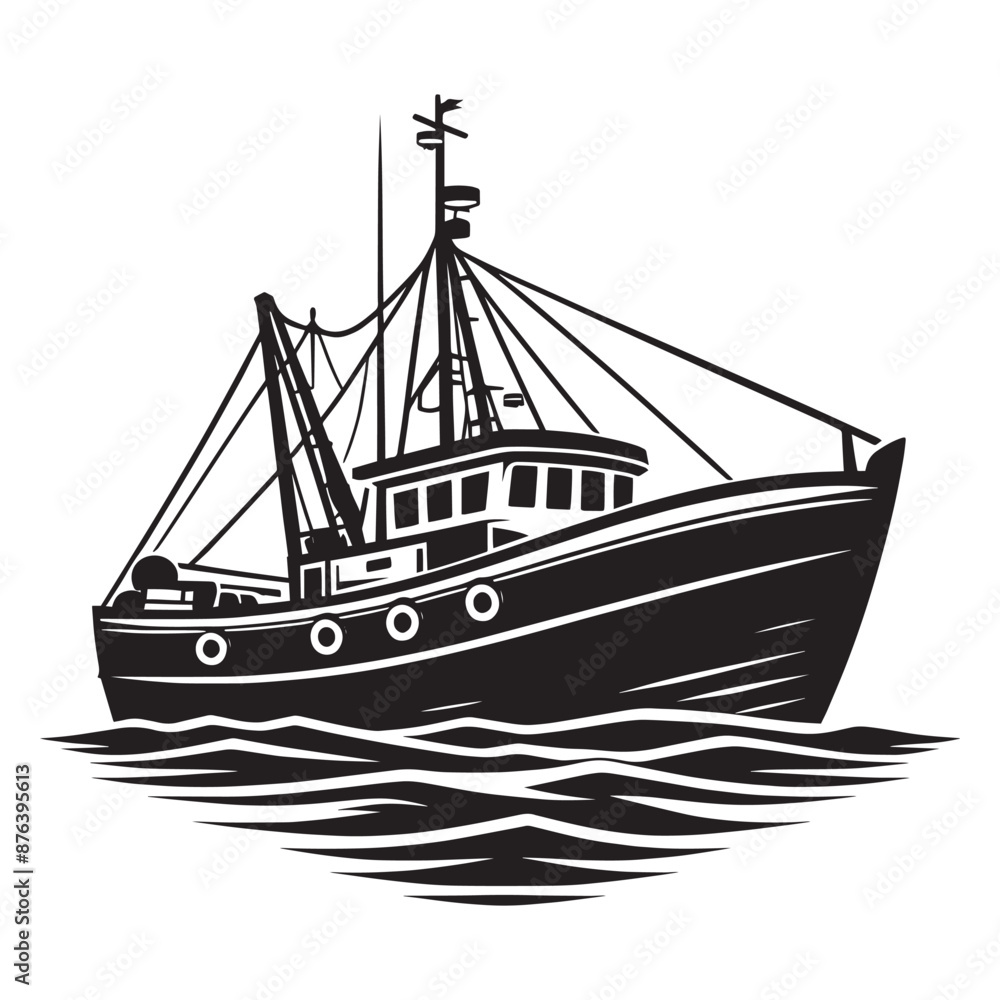 Boat silhouette vector illustration isolated on a white background Boat silhouette vector illustration isolated on a white background