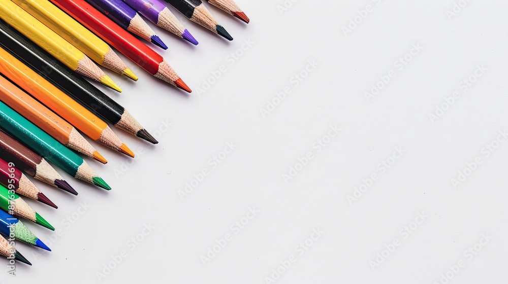 Colored pencil on white background, empty space. Colored pencil on white background, empty space.