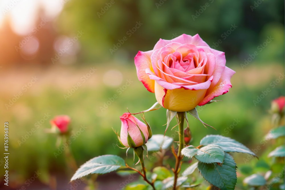 Blooming Pink and Yellow Rose in a Garden. Blooming Pink and Yellow Rose in a Garden.