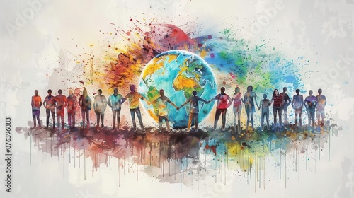 Wallpaper Mural People around the world holding hands in a circle around the planet Earth. Torontodigital.ca