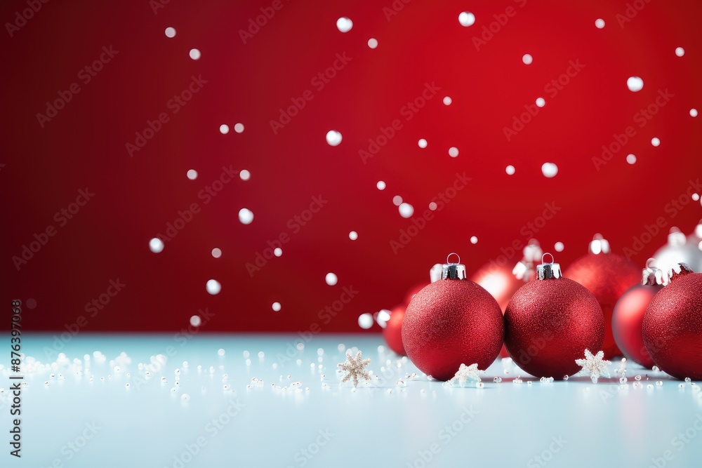Christmas background with red balls and snowflakes on a red background Christmas background with red balls and snowflakes on a red background