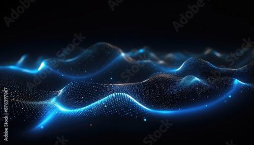 3D illustration of abstract digital wave with particles. Big data visualization.