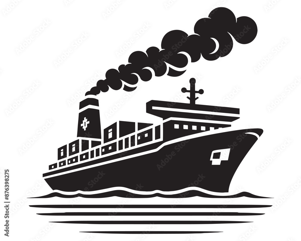 Cargo ship with containers vector illustration isolated on a white background Cargo ship with containers vector illustration isolated on a white background