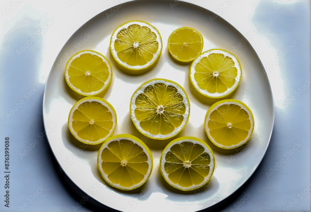 Sliced lemon on plate. Healthy citrus fruit Sliced lemon on plate. Healthy citrus fruit