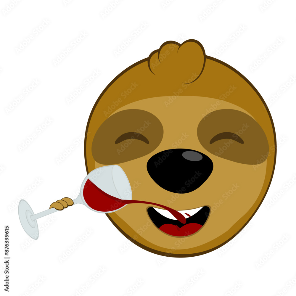 vector illustration face bear sloth character animal cartoon, drinking a glass of wine beverage vector illustration face bear sloth character animal cartoon, drinking a glass of wine beverage