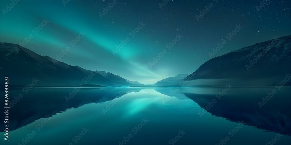 Fototapeta premium Fjord with Northern Lights Flat Design and Watercolor Theme. Concept Fjords, Northern Lights, Flat Design, Watercolor Theme
