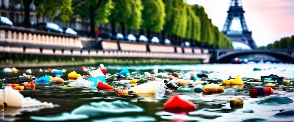 Pollution Events Paris olympic 2024. Illustration of sewage pollution in the Seine river ...