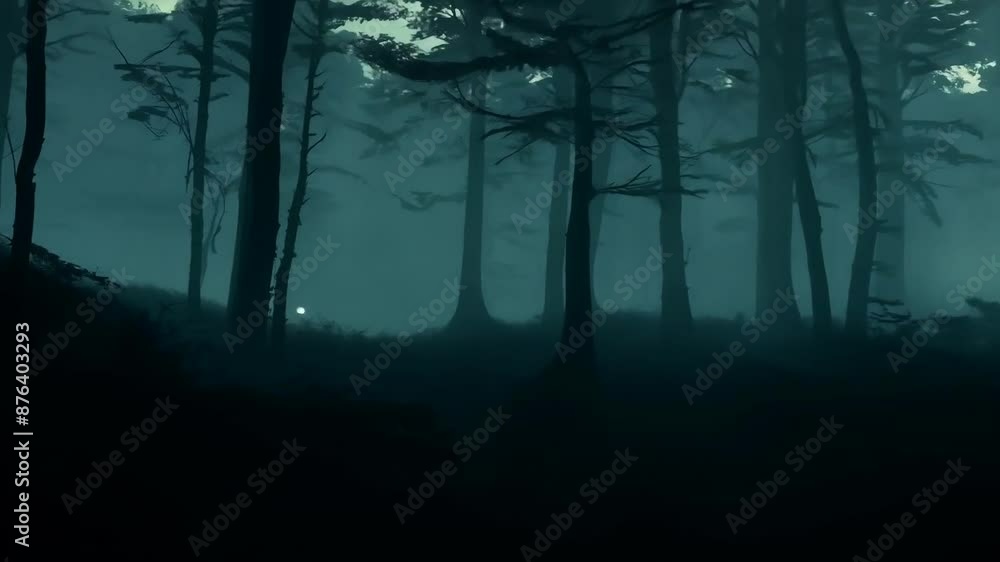 Mysterious moonlit forest with foggy atmosphere Mysterious moonlit forest with foggy atmosphere