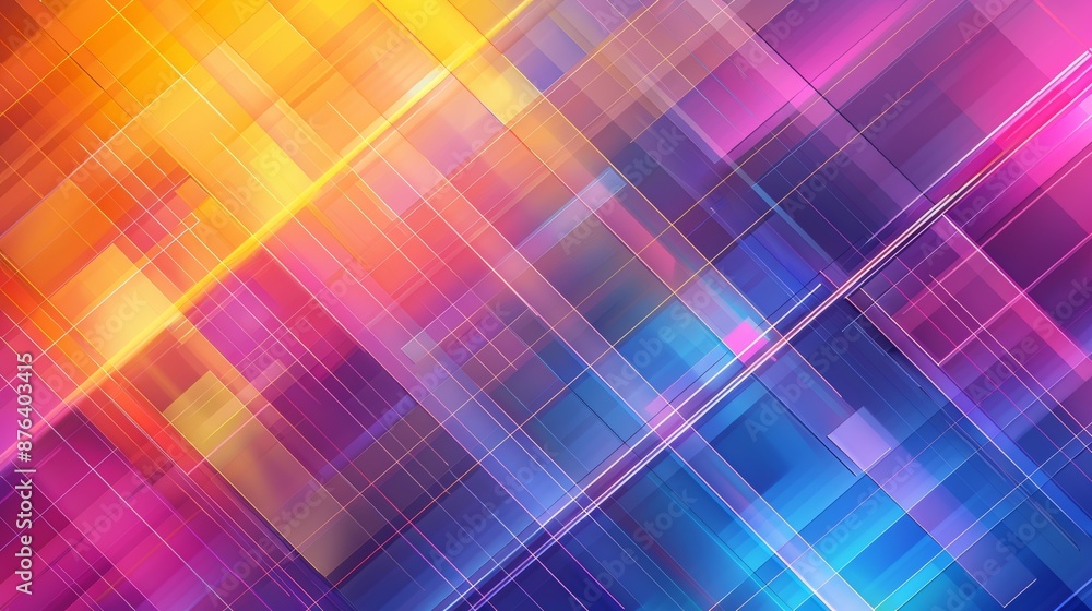 Abstract geometric background with vibrant overlapping rectangles in yellow, orange, pink, purple, and blue hues Abstract geometric background with vibrant overlapping rectangles in yellow, orange, pink, purple, and blue hues