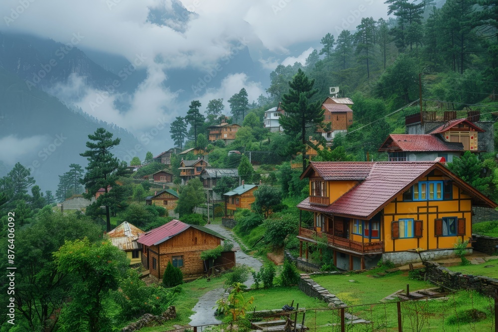 Scenic Mountain Village with Colorful Houses