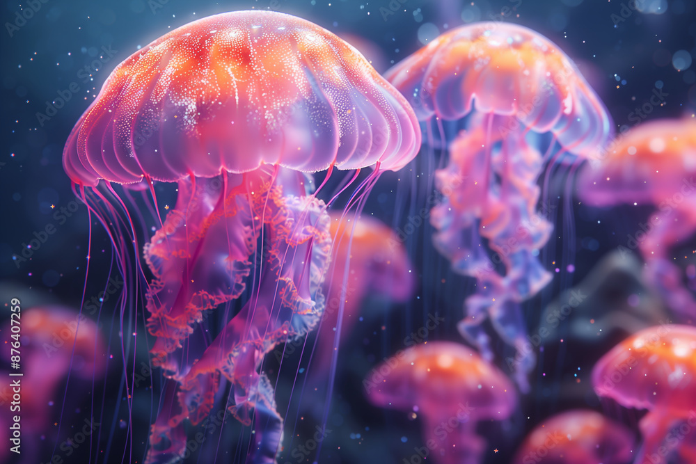 Naklejka premium Vibrant jellyfish - Generative AI
