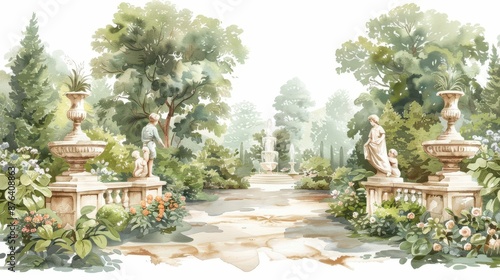 Renaissance Garden A playful scene of children exploring a beautifully manicured Renaissance garden