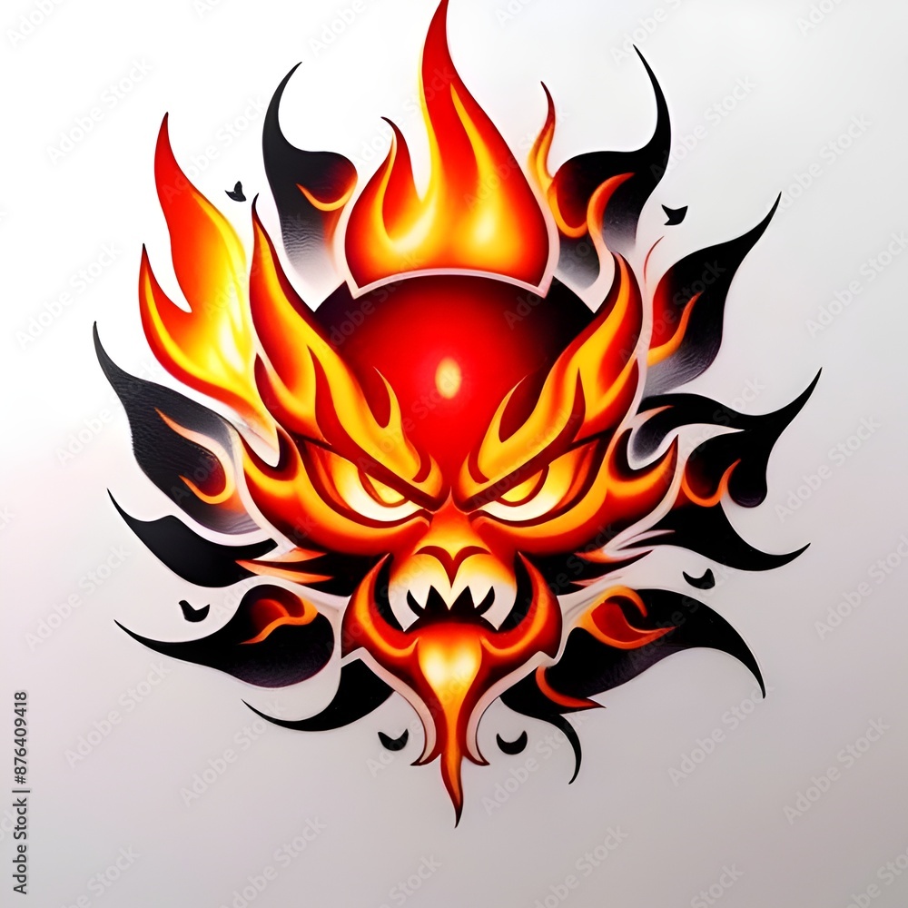a tattoo illustration of a cartoon flame with an angry face, Fire, Fiery, Expression, Rage, Heat, Comic, Art, Design, Ink, Body art, Aggressive, Fierce, Blazing, Intense, Hot, Red, Yellow, Orange a tattoo illustration of a cartoon flame with an angry face, Fire, Fiery, Expression, Rage, Heat, Comic, Art, Design, Ink, Body art, Aggressive, Fierce, Blazing, Intense, Hot, Red, Yellow, Orange