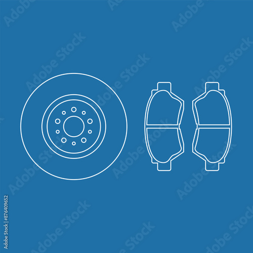 Car brake disc and brake pads icon set. Vector illustration
