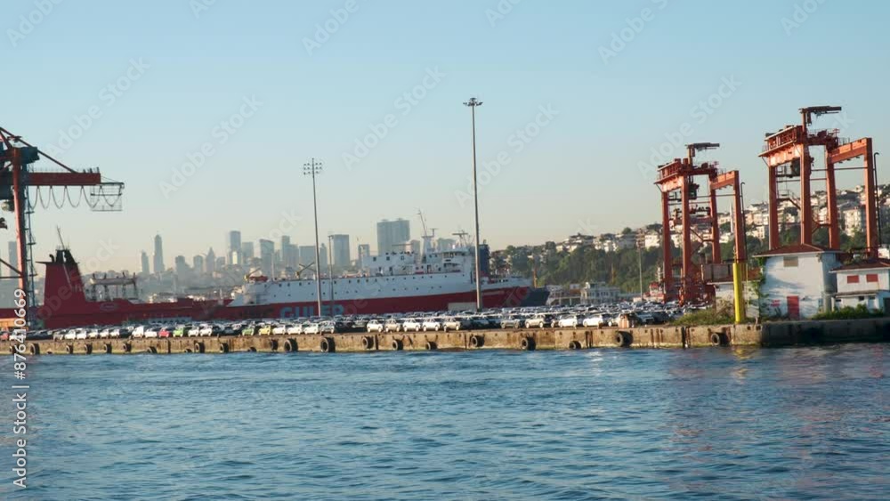 Import cars arriving at the port of Istanbul. International car trade by ship. Many international car brands import cars to Turkey Import cars arriving at the port of Istanbul. International car trade by ship. Many international car brands import cars to Turkey