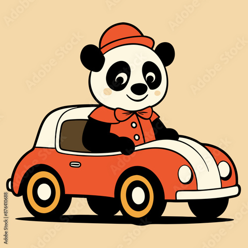 vintage cut baby panda in the car © VarotChondra