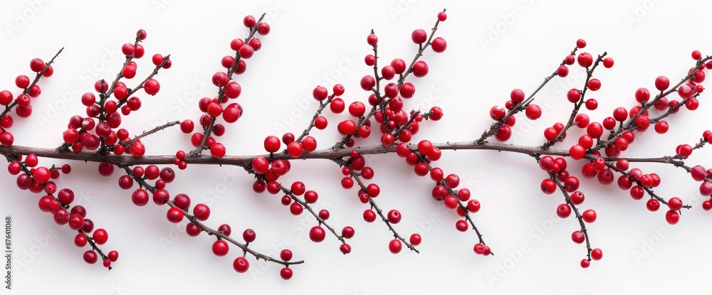 Red Berry Branches, A Popular Choice For Christmas Tree Decorations, Isolated On A White Background, Feeling Festive Red Berry Branches, A Popular Choice For Christmas Tree Decorations, Isolated On A White Background, Feeling Festive