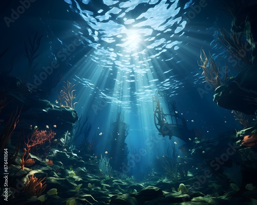 Underwater view of coral reef and tropical fish. Seascape.