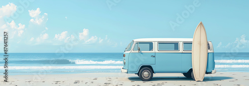 van and surf at the beach, AI generated #876411257