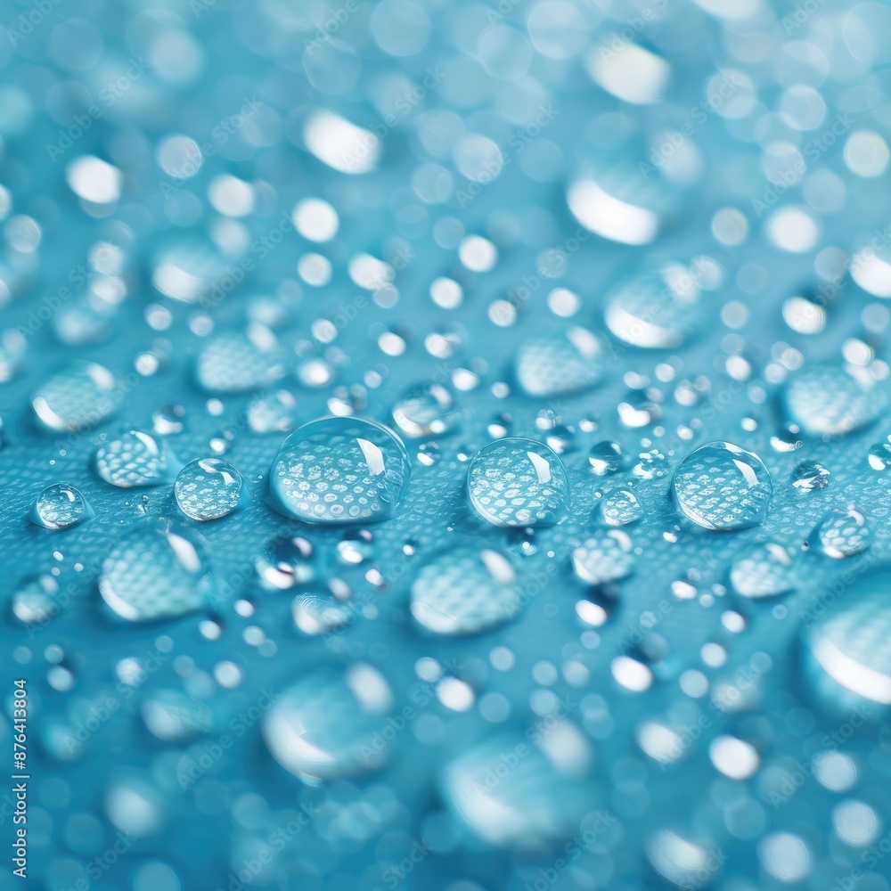Macro Closeup of Fresh Water Droplets on a Blue Surface with a Clean and Detailed Texture