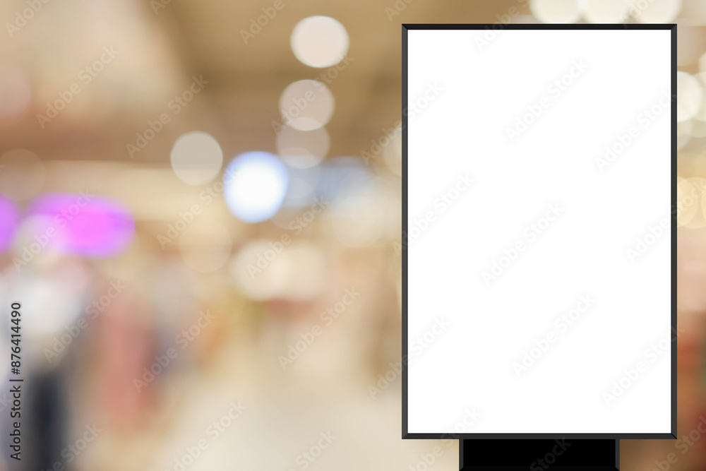 standing mockup white poster with black frame in front of blur luxury fashion shop background for show or present promotion product concept standing mockup white poster with black frame in front of blur luxury fashion shop background for show or present promotion product concept