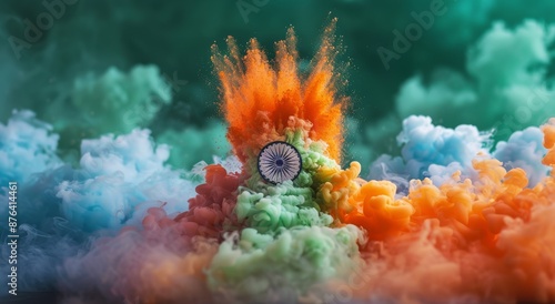 Indian Flag Colors Exploding in Ink Clouds