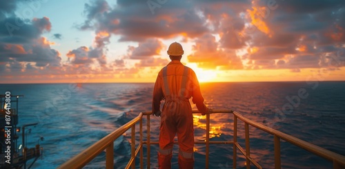 A Silhouetted Sailor Watches the Sunset Over the Ocean