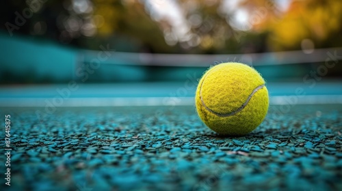 Tennis Ball on Green Court With White Line