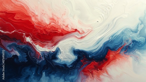 Abstract Red, White, and Blue Swirling Paint