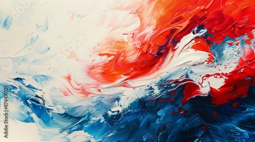 Abstract Red, White, and Blue Swirling Paint