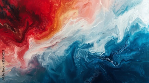 Abstract Red, White, and Blue Swirling Paint