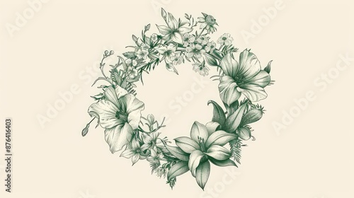 Wallpaper Mural Stylized floral pattern enclosed in a circular frame hand drawn Torontodigital.ca