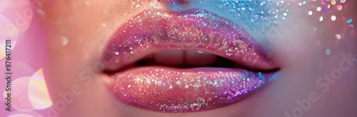 Close Up of Pink Lips Covered in Glitter
