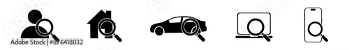 People search jobs, rent or buy house, car search, isolated icons. Vector icon search collection. Internet search signs. Search phone vector icon. EPS 10