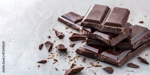 Broken pieces of organic sugar-free dark chocolate bar a natural indulgence. Concept Dark Chocolate, Organic, Sugar-Free, Indulgence, Natural