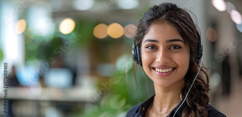 Smiling Customer Service Representative Wearing Headset In Modern Office
