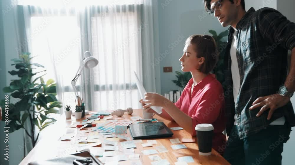 Close up of project manager working together brainstorming idea while ...