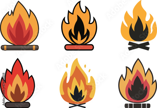 Fire flames set isolated illustration